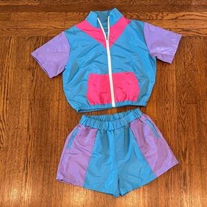 Womens 80s/90s Tracksuit 2 Piece Short Sleeve Halloween Costume -  size M